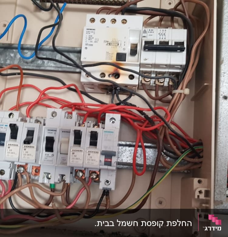 לוח חשמל עם חוטים ומפסקים